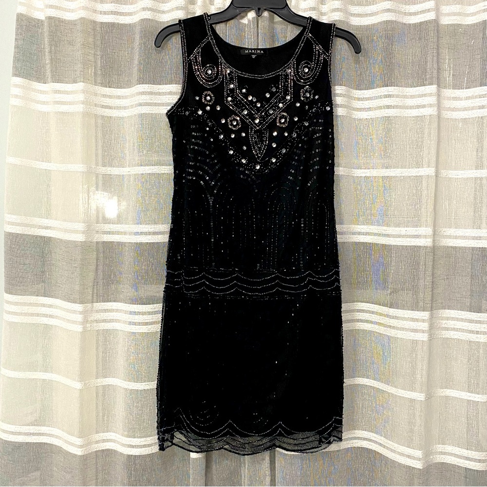 MARINA black beaded flapper cocktail dress 12 Halloween costume